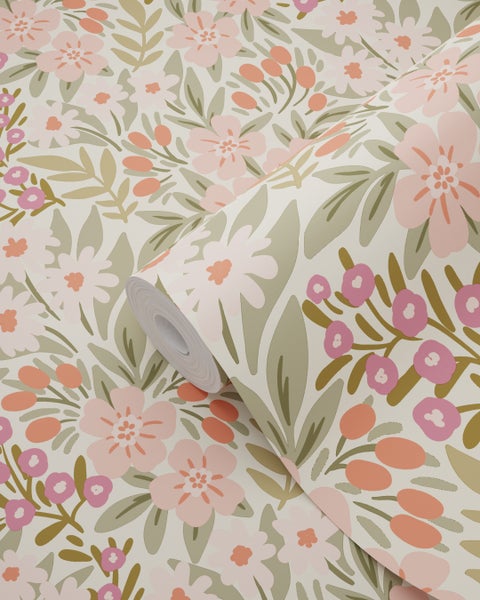 ESTAhome Tapete Blumen Grün, Rosa und Lila - 50 x 900 cm - 131450
