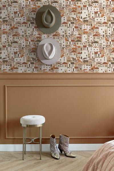 ESTAhome Tapete Mediterrane Häuser Beige und Terrakotta - 50 x 900 cm - 139623