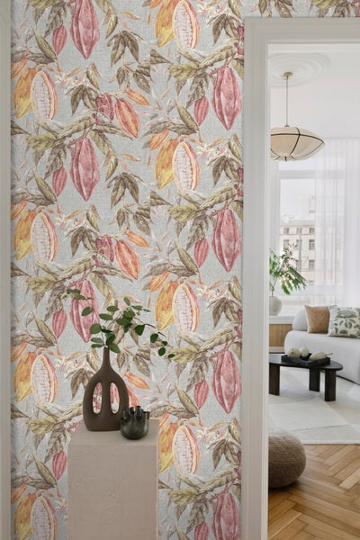 Sanders und Sanders Tapete Blätter Graugrün, Grau und Terrakotta - 53 cm x 10 m - 640220