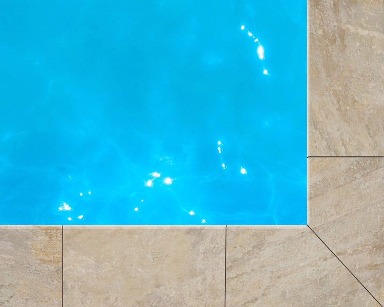 Wohnrausch Keramik Poolumrandung Beckenrandstein SLATE GREY, 60 x 30 x 3 cm, 1 Rundkante, Schieferoptik, beige-grau