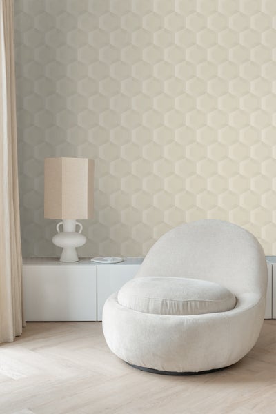 Origin Wallcoverings Tapete 3D Wabenmuster Hellbeige - 53 cm x 10.05 m - 348018