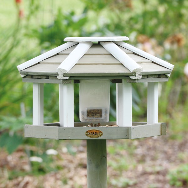Vogelhaus mit Futtersilo aus Holz