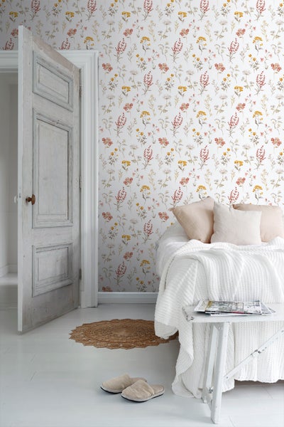 Sanders und Sanders Tapete Blumen Weiß, Terrakotta und Gelb - 53 cm x 10 m - 640169
