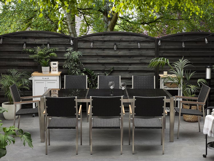 Gartenmöbel Set 8-Sitzer GROSSETO Dreifachplatte Granit Polierter Schwarz