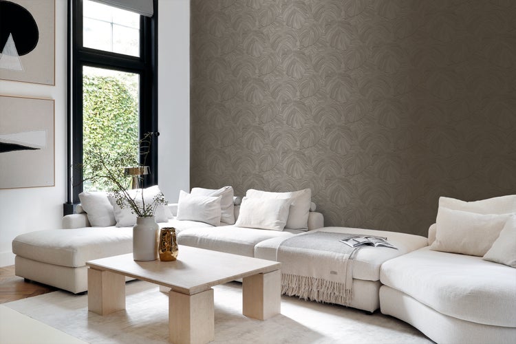 Origin Wallcoverings Tapete tropische Blätter Beigebraun - 53 cm x 10.05 m - 348026