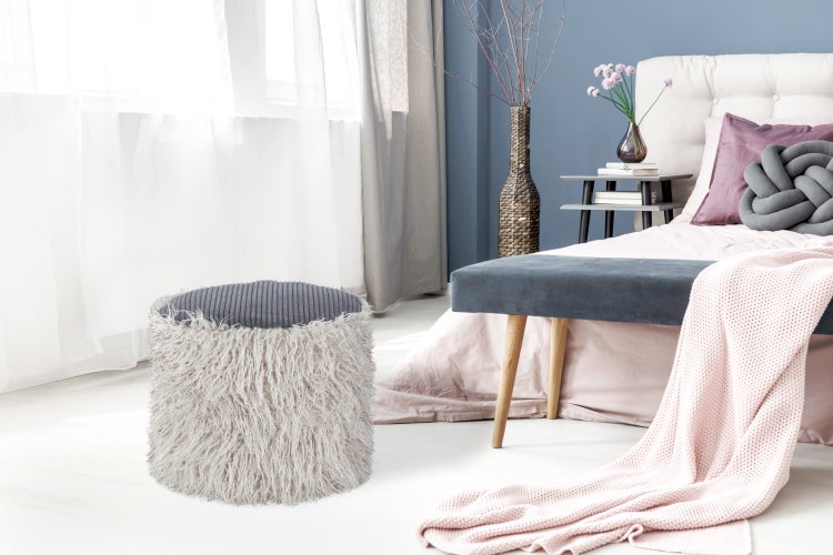 Pouf, Fellpouf Hocker modern Hellgrau / Dunkelgrau Rund Ø 45 cm