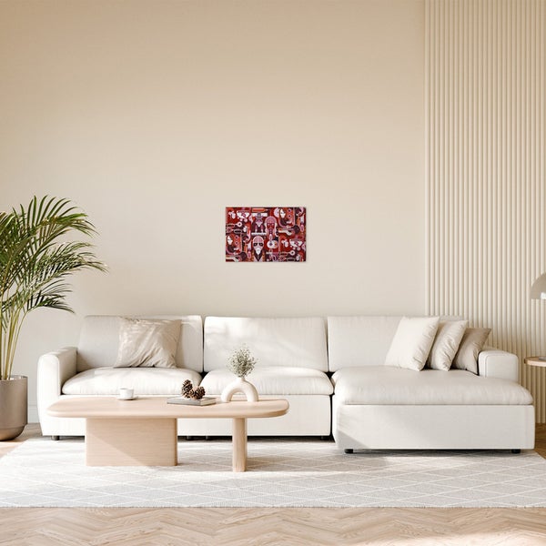 Abstraktes Wandbild mit musikalischen Motiven in einem Wohnzimmer