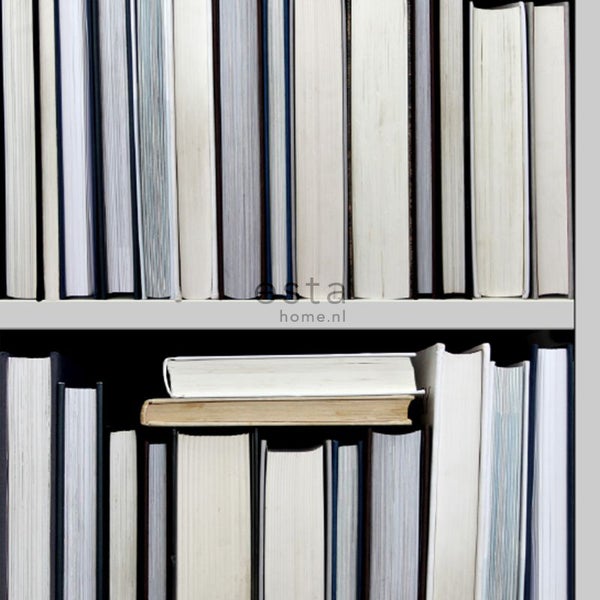 ESTAhome XXL-Vliestapete Bücherregal Schwarz, Grau, Beige und Weiß - 50 x 900 cm - 158205
