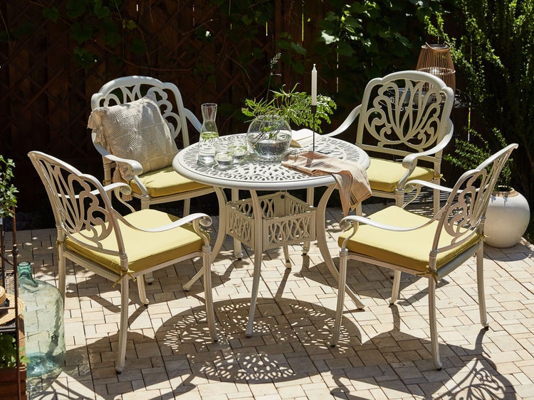 Gartenmöbel Set 4-Sitzer ANCONA inkl. Kissen Metall Cremeweiß