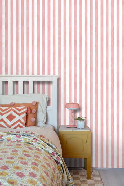 ESTAhome Tapete Streifenmuster Rosa und Weiß - 50 x 900 cm - 131306
