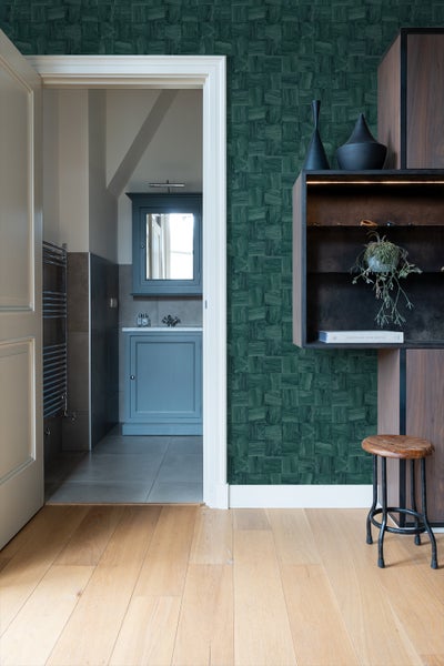 Origin Wallcoverings Tapete quadratische Holzstücke Petrolblau - 50 x 900 cm - 347933