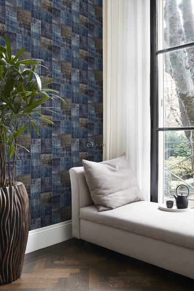 Origin Wallcoverings Tapete Kelim-Patchwork Taupe und Blau - 53 cm x 10,05 m - 347466