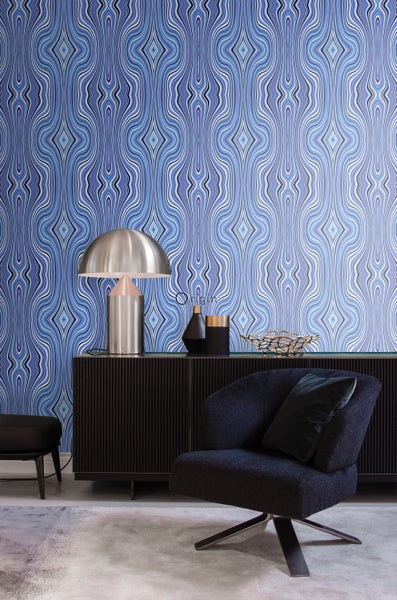 Origin Wallcoverings Tapete grafische Linien Blau und Türkis - 53 cm x 10.05 m - 347228