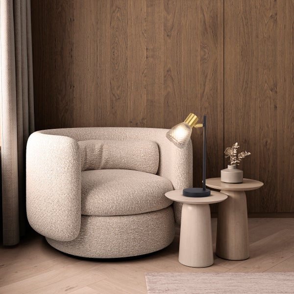 Technische Zeichnung einer Tischleuchte mit den Maßen: Gesamthöhe 355 Millimeter, Lampenschirmhöhe 87 Millimeter, Lampenschirmdurchmesser 85 Millimeter, Fußdurchmesser 120 Millimeter.