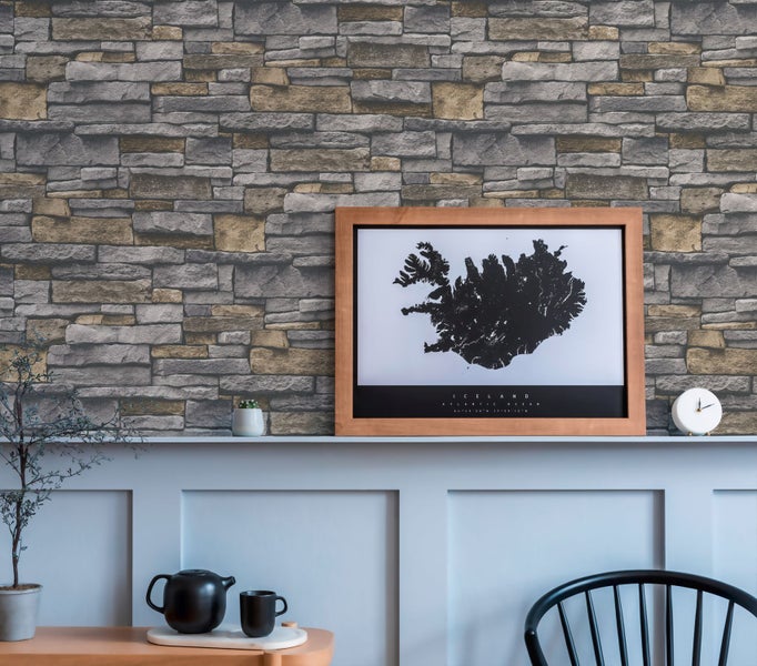 Nahaufnahme einer Tapete mit Steinmuster