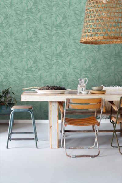 ESTAhome Tapete Monstera-Blätter Mintgrün - 53 cm x 10.05 m - 139003