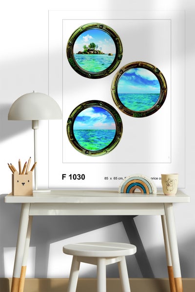 Wandbild mit drei Bullaugen-Motiven, 85 x 65 cm