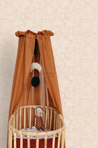 ESTAhome Tapete Ginkgoblätter Sandbeige und Terrakotta - 53 cm x 10.05 m - 139488
