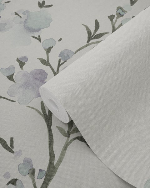 ESTAhome Tapete Kirschblüten Beige und Violett - 53 cm x 10.05 m - 148715