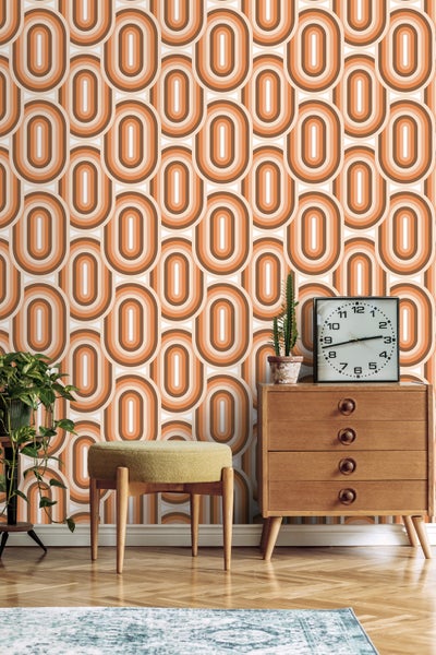 ESTAhome Tapete Retro-Ornamente Orange und Braun - 50 x 900 cm - 130983