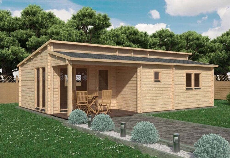 Alpholz Garten-und Freizeithaus Iberica Blockhaus aus Holz, Holzhaus mit 68 mm Wandstärke inklusive Terrasse, Blockbohlenhaus mit Montagematerial