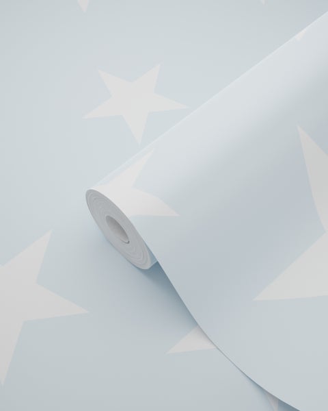 ESTAhome Tapete große und kleine Sterne Hellblau und Weiß - 53 cm x 10.05 m - 138932