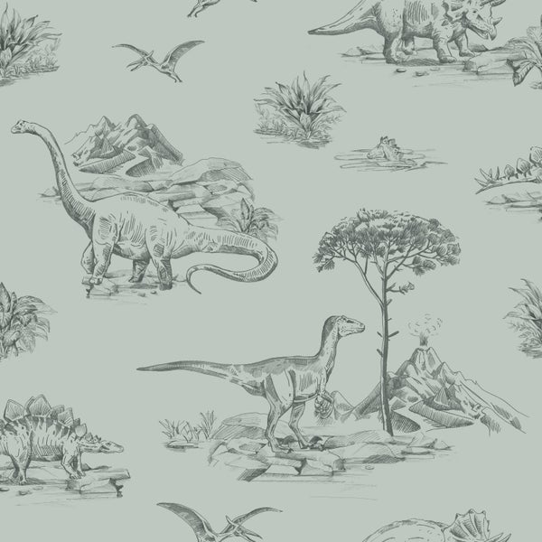 ESTAhome Tapete Dinosaurier Seegrün - 53 cm x 10.05 m - 139556