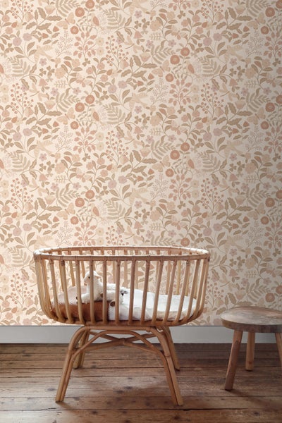 ESTAhome Tapete Blumen und Vögel Beige und Hellrosa - 53 cm x 10.05 m - 139868