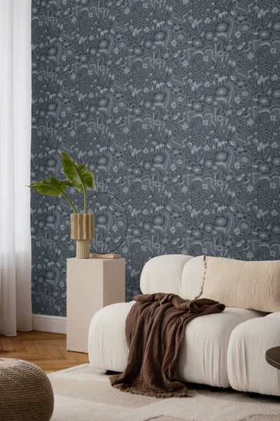 Borastapeter Tapete Blätter Graublau - 49 cm x 10.05 m - 660823