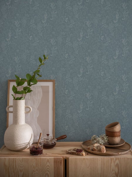 Duro Tapete Blätter Graublau - 53 cm x 10.05 m - 661130