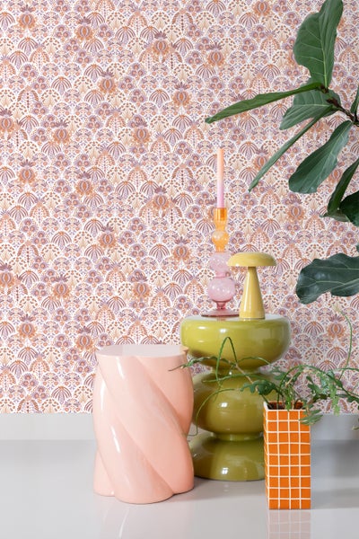 ESTAhome Tapete Blumenmuster im Jugendstil Violett und Orange - 50 x 900 cm - 131510