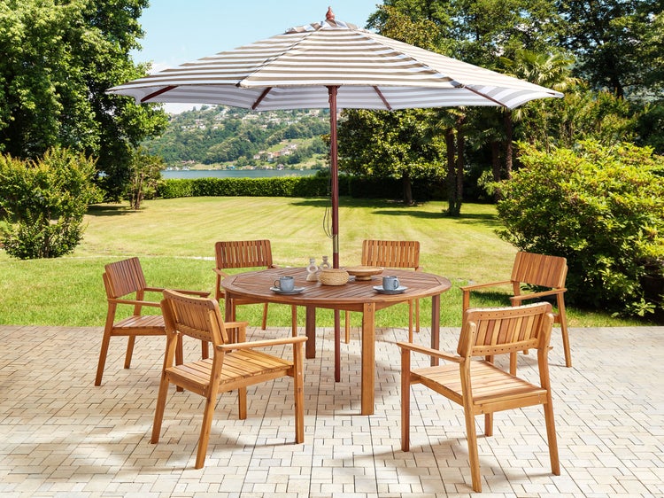 Gartenmöbel Set 6-Sitzer AGELLO mit Schirm (12 Optionen) Akazienholz Braun