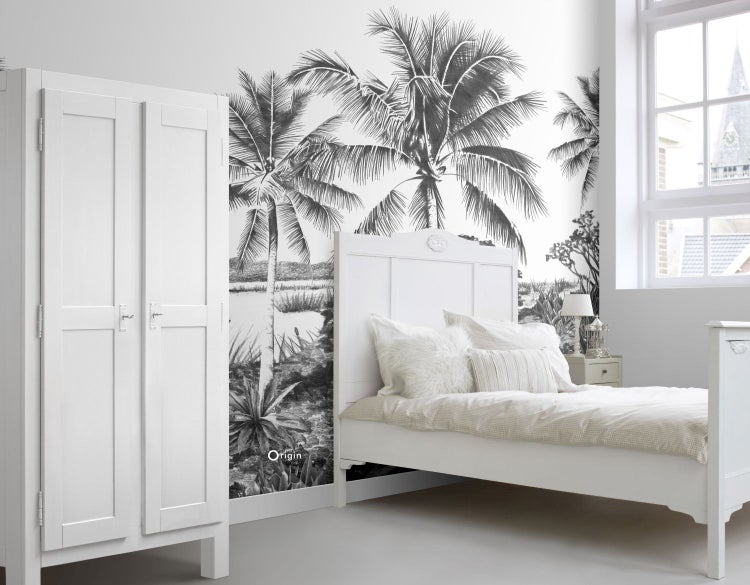 Origin Wallcoverings Fototapete Landschaft mit Palmen Schwarz-Weiß - 4,185 x 2,79 m - 357224