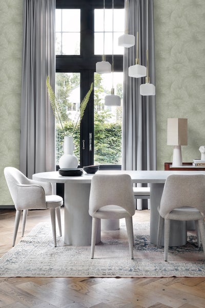 Origin Wallcoverings Tapete 3D Muster Blätter Graugrün - 53 cm x 10.05 m - 348008