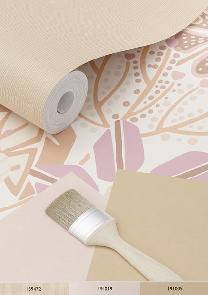 ESTAhome Tapete Blumenmuster Beige und Violett - 0.53 x 10.05 m - 139675