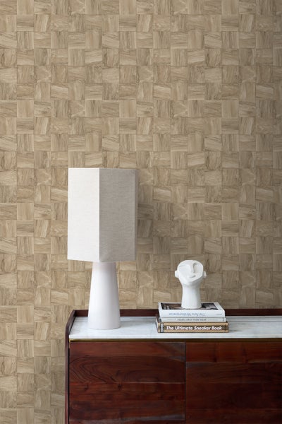 Origin Wallcoverings Tapete quadratische Holzstücke Beige - 50 x 900 cm - 347930