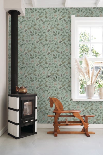 ESTAhome Tapete Blumenmuster Seladongrün - 53 cm x 10.05 m - 139413