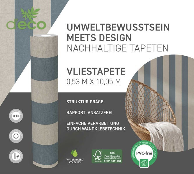 Vliestapete mit Streifenmuster, Rollenlänge 10,05 m, Rollenbreite 0,53 m