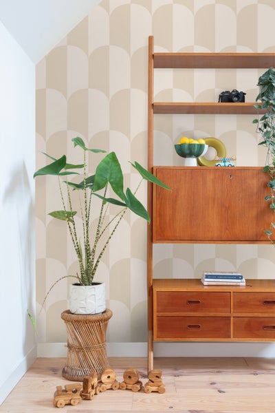 ESTAhome Tapete Art Decó Muster Beige und Sandbraun - 53 cm x 10.05 m - 139991