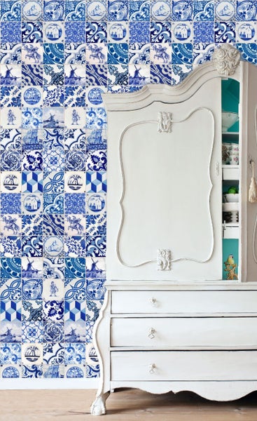 ESTAhome XXL-Vliestapete kleine Fliesen Indigoblau - 50 x 900 cm - 158001