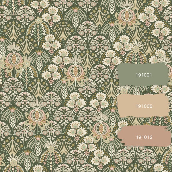 Tapete mit Blumenmuster und Farbbeispielen