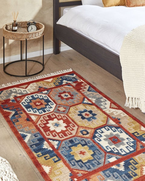 Kelim Teppich Wolle mehrfarbig 80 x 150 cm orientalisches Muster Kurzflor LUSARAT
