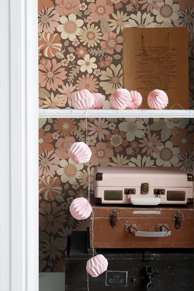 ESTAhome Tapete Retro Blumen Altrosa und Beige - 53 cm x 10.05 m - 130966