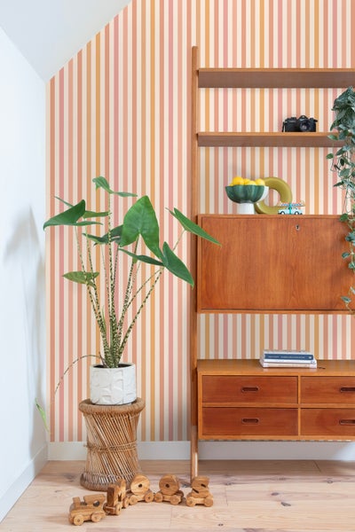 ESTAhome Tapete Streifen Orange und Rosa - 50 x 900 cm - 131604