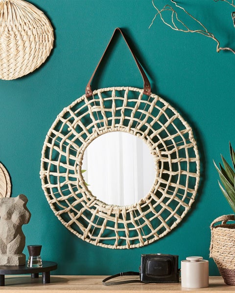 Wandspiegel PALACI 60 cm 60 cm Papierschnur Naturfarben