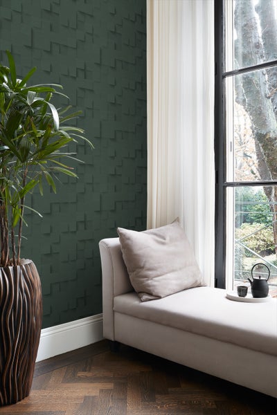 Origin Wallcoverings Tapete 3D-Würfel Dunkelgrün - 50 x 900 cm - 347899