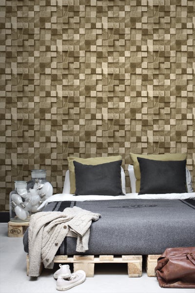 ESTAhome Tapete 3D Holzoptik Beigebraun - 53 cm x 10.05 m - 138529