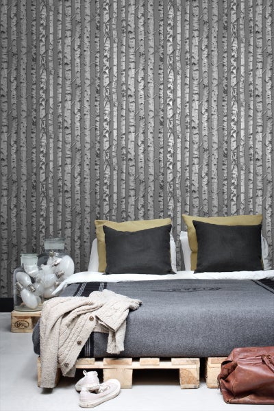 ESTAhome Tapete Birkenstämme Taupe Grau und Hellgrau - 53 cm x 10.05 m - 138892