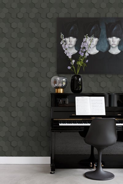 Origin Wallcoverings Tapete 3D Wabenmuster Schwarz - 53 cm x 10.05 m - 347854
