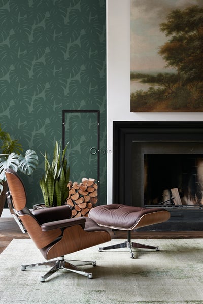 Origin Wallcoverings Tapete Blätter in Leinen-Optik Meeresgrün - 0,53 x 10,05 m - 347763